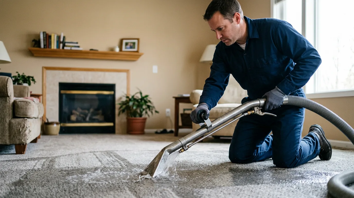 Water damage restoration technician working near Pawnee Rock, KS